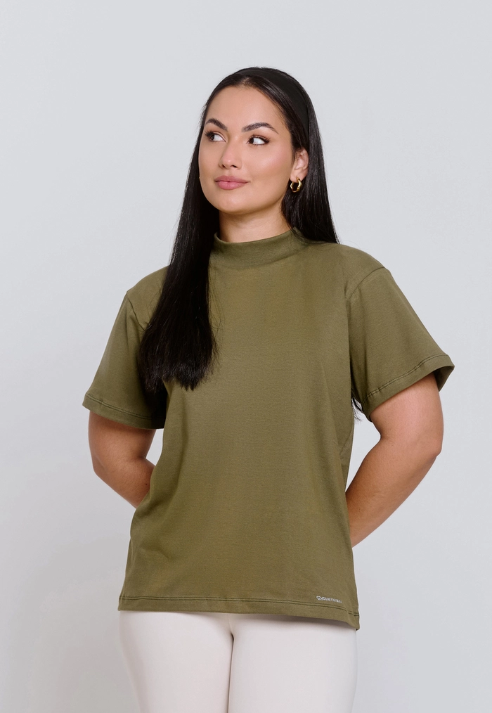 BLUSA FEMININA GOLA  ALTA RIBANA 100% ALGODÃO VERDE BLUSA FEMININA GOLA  ALTA RIBANA 100% ALGODÃO VERDE