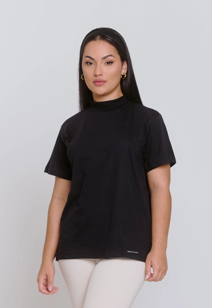 BLUSA FEMININA GOLA ALTA RIBANA 100% ALGODÃO PRETO BLUSA FEMININA GOLA ALTA RIBANA 100% ALGODÃO PRETO