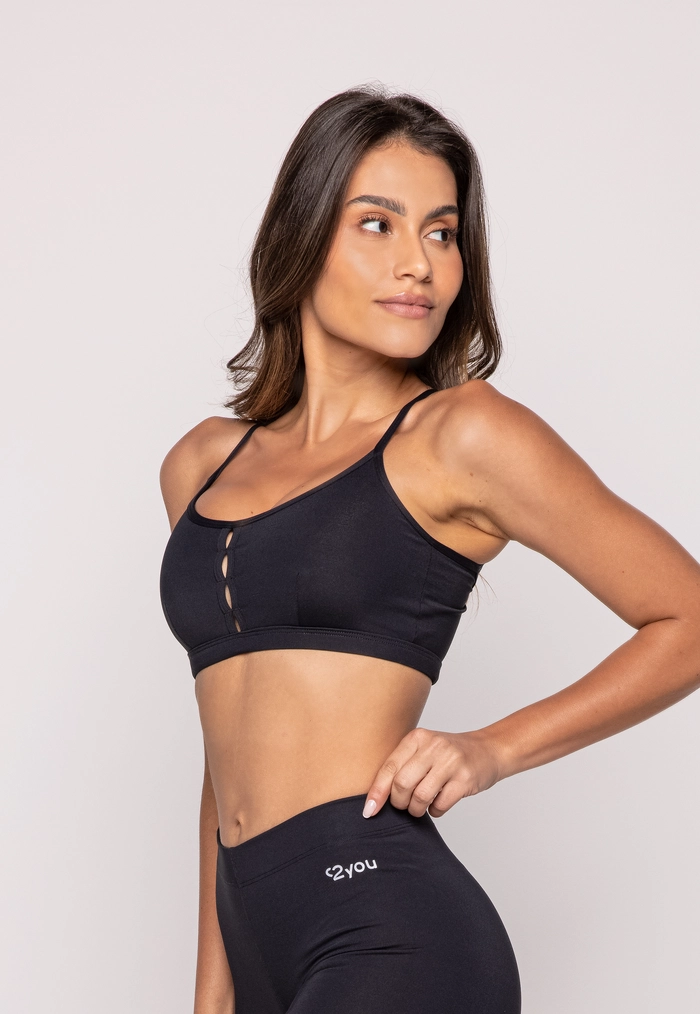 TOP COSTA VIÉS DESENHADO PRETO - POLIAMIDA