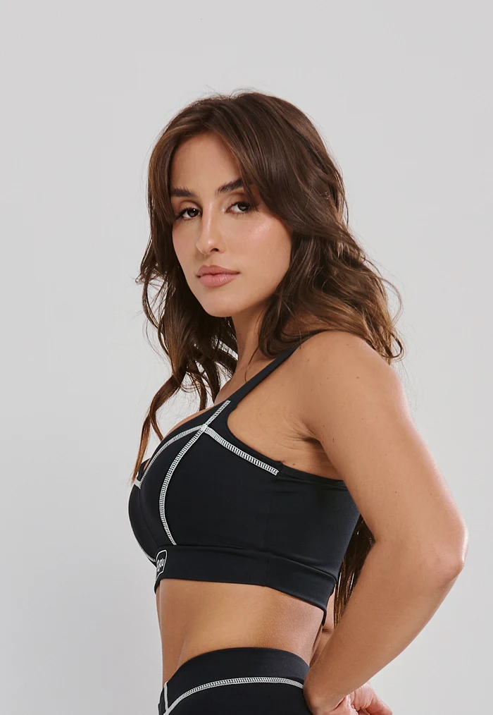 TOP FITNESS FEMININO COM PESPONTO E SILK POLIAMIDA - PRETO TOP FITNESS FEMININO COM PESPONTO E SILK POLIAMIDA - PRETO