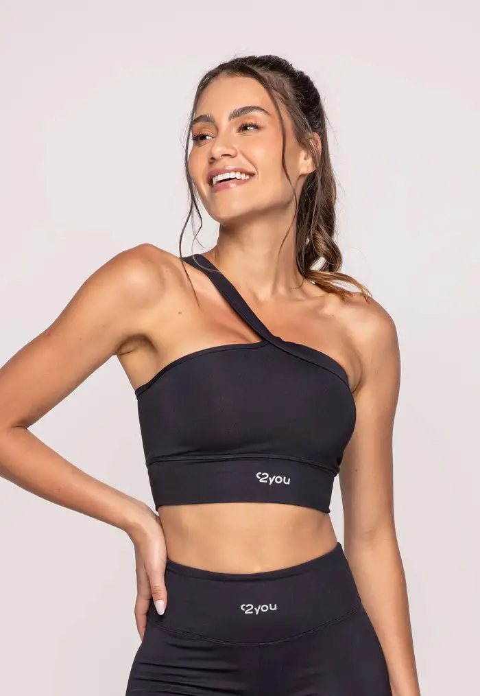 TOP OMBRO ÚNICO PRETO - POLIAMIDA