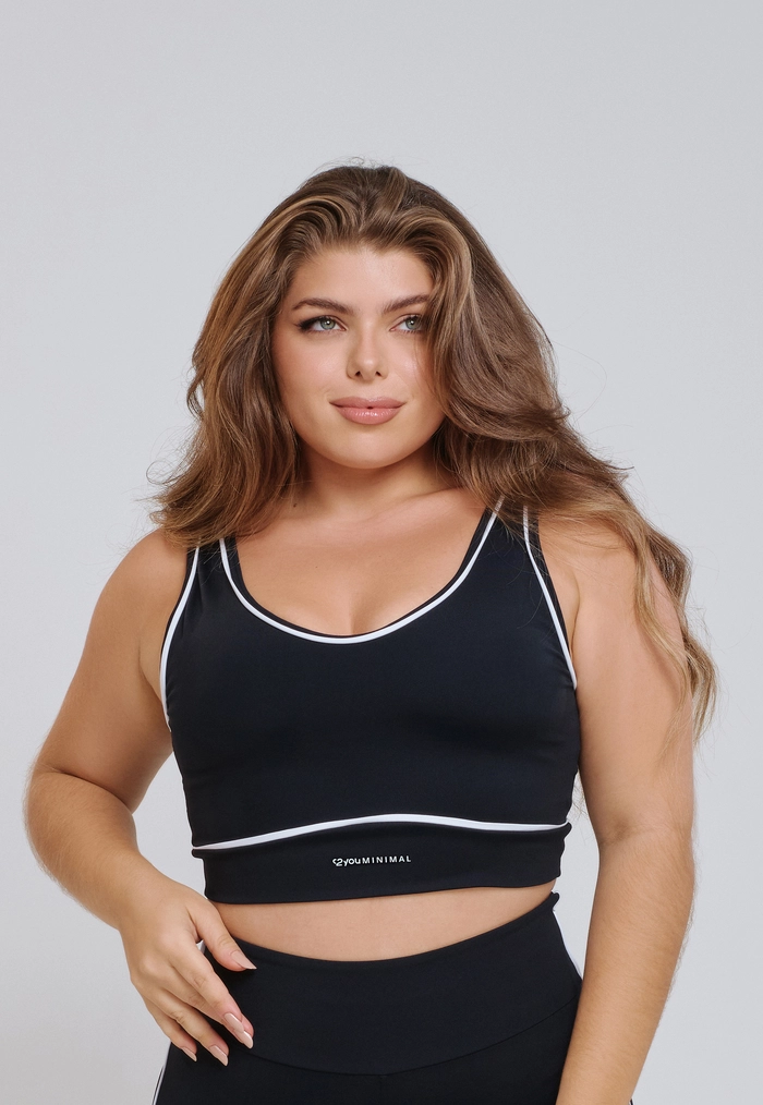 TOP COM VIÉS E VIVO PONTO DE LUZ V NAS COSTA POLIAMIDA PRETO