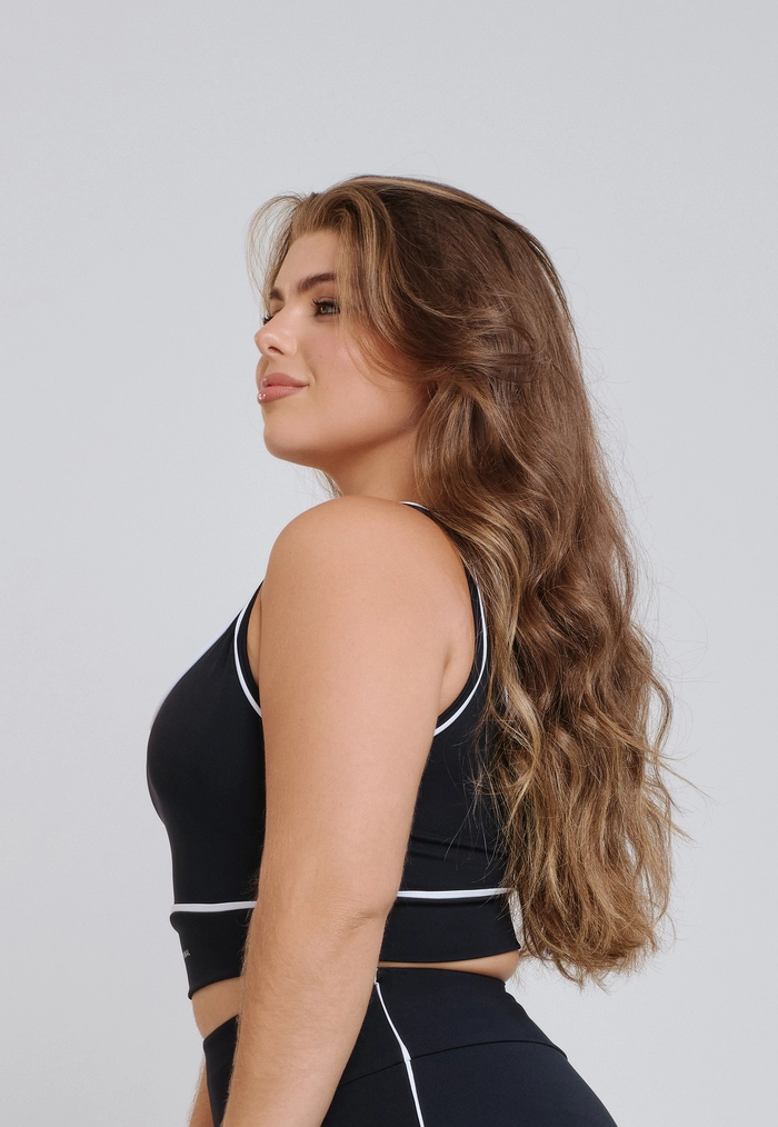 TOP COM VIÉS E VIVO PONTO DE LUZ V NAS COSTA POLIAMIDA PRETO