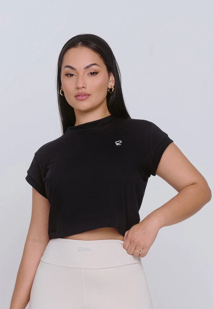 BLUSA CROPPED FEMININO SWEET 100% ALGODÃO PRETO BLUSA CROPPED FEMININO SWEET 100% ALGODÃO PRETO