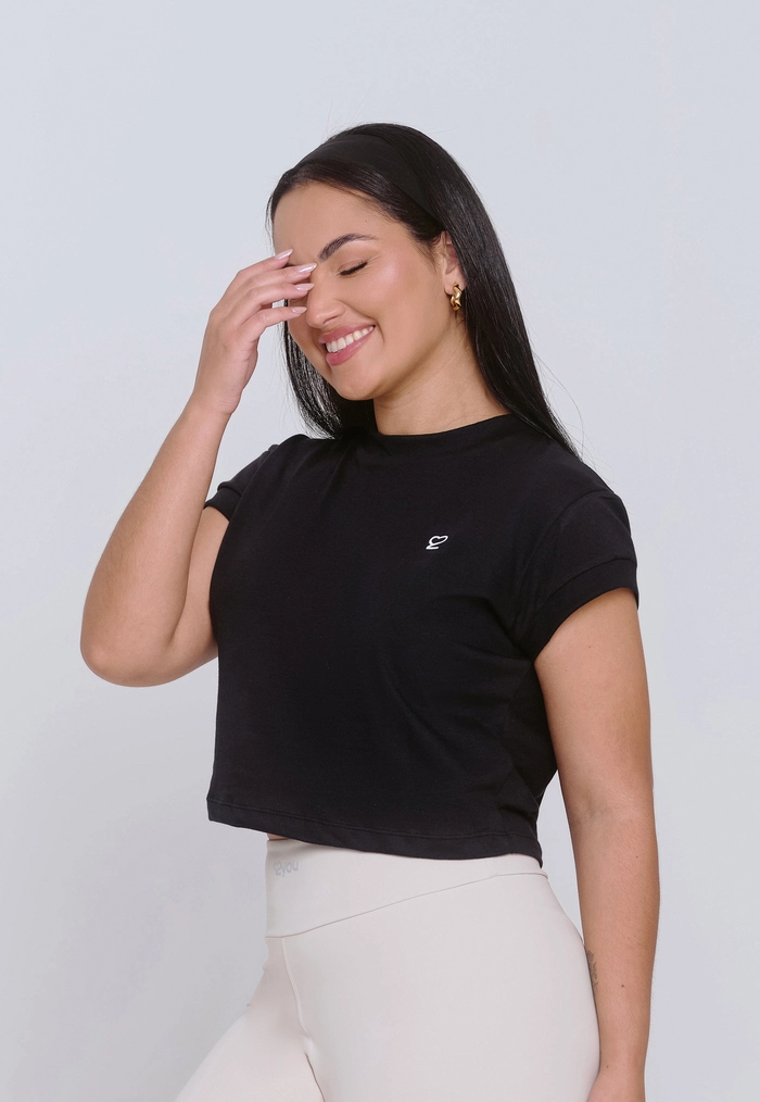 BLUSA CROPPED FEMININO SWEET 100% ALGODÃO PRETO BLUSA CROPPED FEMININO SWEET 100% ALGODÃO PRETO