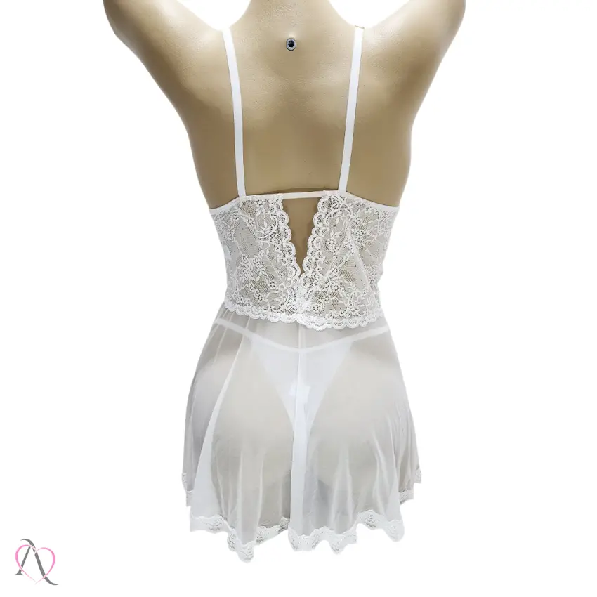 Camisola em Tule Transparente com Calcinha cor Branco - 1175