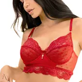 Conjunto de Lingerie Sem Bojo com Calcinha em Tule e Renda cor Vermelho - 1118 - imagem 2