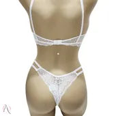 Conjunto de Lingerie Sem Bojo com Calcinha em Tule e Renda cor Branco - 1118 - imagem 3