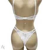 Conjunto de Lingerie Sem Bojo com Calcinha em Tule e Renda cor Branco - 1118 - imagem 3