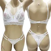 Conjunto de Lingerie Sem Bojo com Calcinha em Tule e Renda cor Branco - 1118 - imagem 1