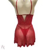 Camisola com Calcinha Fio Duplo Sem Bojo em Tule Transparente Cor Vermelho - 1175 - imagem 4