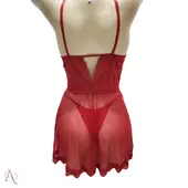 Camisola com Calcinha Fio Duplo Sem Bojo em Tule Transparente Cor Vermelho - 1175 - imagem 4