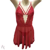 Camisola com Calcinha Fio Duplo Sem Bojo em Tule Transparente Cor Vermelho - 1175 - imagem 3