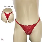 Camisola com Calcinha Fio Duplo Sem Bojo em Tule Transparente Cor Vermelho - 1175 - imagem 2