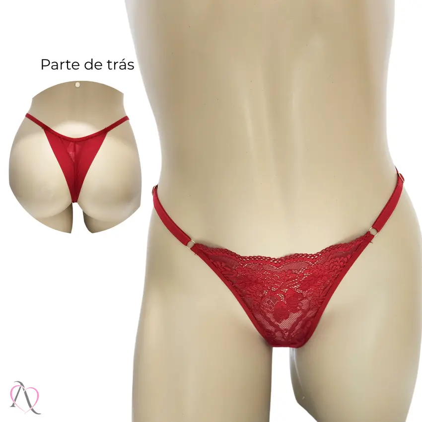 Camisola com Calcinha Fio Duplo Sem Bojo em Tule Transparente Cor Vermelho - 1175