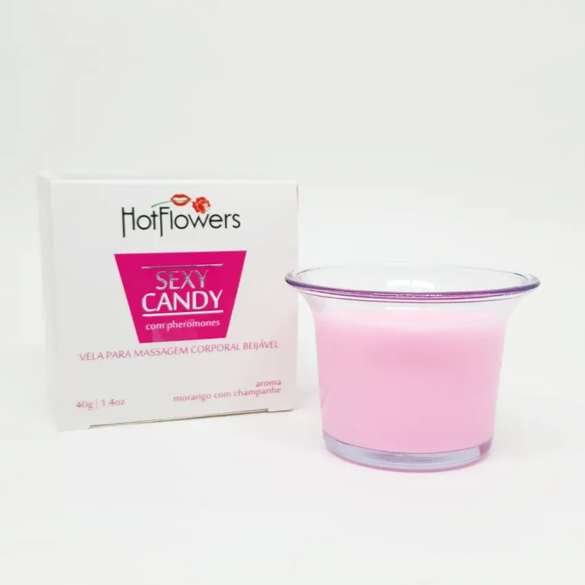 Vela Beijável Para Massagem Sensual Sabor Morango c/ Champanhe  Sexy Candy 40g