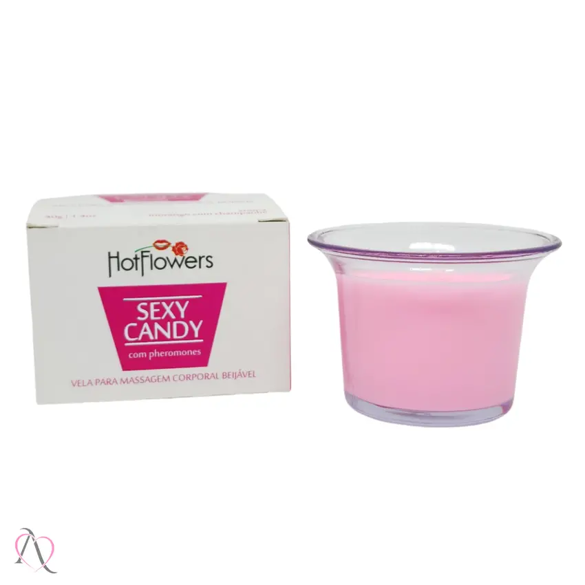Vela Beijável Para Massagem Sensual Sabor Morango c/ Champanhe  Sexy Candy 40g