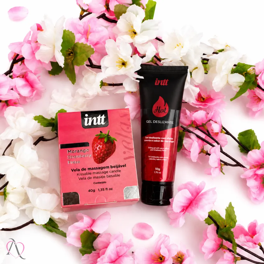 Kit Maçã do Amor - 1 Óleo para Massagem aroma Maçã do Amor 130ml e 1 Lubrificante Beijável sabor Maçã do Amor 50ml
