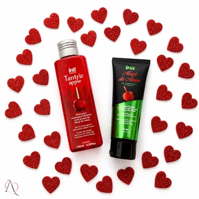 Kit Maçã do Amor - 1 Óleo para Massagem aroma Maçã do Amor 130ml e 1 Lubrificante Beijável sabor Maçã do Amor 50ml