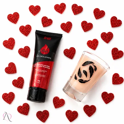 Kit Morango - 1 Vela para Massagem Beijável Sabor Morango e 1 Lubrificante Beijável que Esquenta Sabor Morango