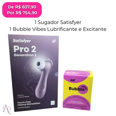 Kit Satisfação - 1 Sugador de Clitóris Satisfyer e 1 Excitante e Lubrificante Bubble Vibes sabor Chiclete 120g