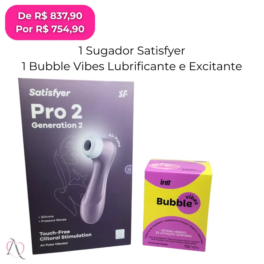 Kit Satisfação - 1 Sugador de Clitóris Satisfyer e 1 Excitante e Lubrificante Bubble Vibes sabor Chiclete 120g