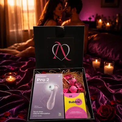 Kit Satisfação com Caixa Presenteável - 1 Sugador Satisfyer, 1 Excitante e Lubrificante Bubble Vibes e Ganhe 2 Trufas