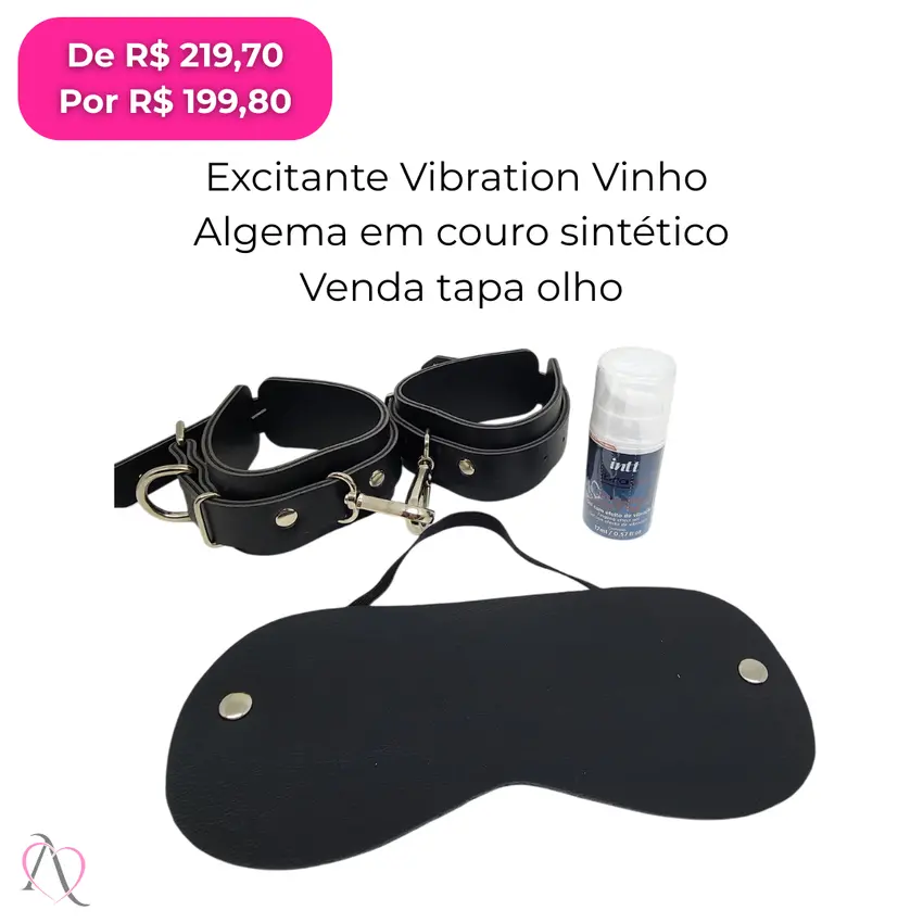 Kit 50 Tons Mais Escuro - 1 Excitante Vibration Vinho, 1 Algema e 1 Venda Tapa Olho
