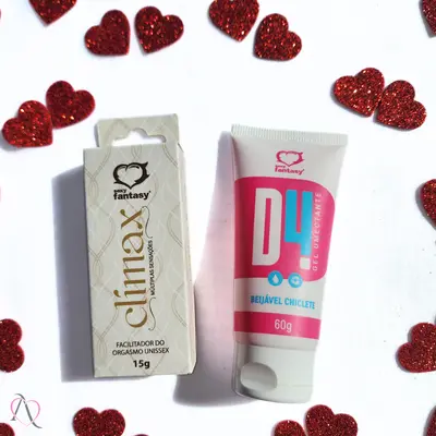 Kit no Clímax - 1 Excitante Unissex Climax e 1 Lubrificante D4 Sabor Chiclete