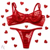 Conjunto de Lingerie em Tule de Corações Sem Bojo Cor Vermelho - 1097 - imagem 1