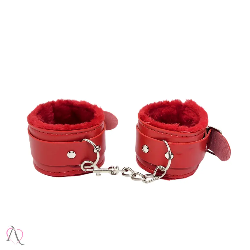 Kit Vermelho do Amor - 1 Conjunto de Lingerie Y7127 Tamanho M, 1 Algema Vermelha e 1 Venda Tapa Olho