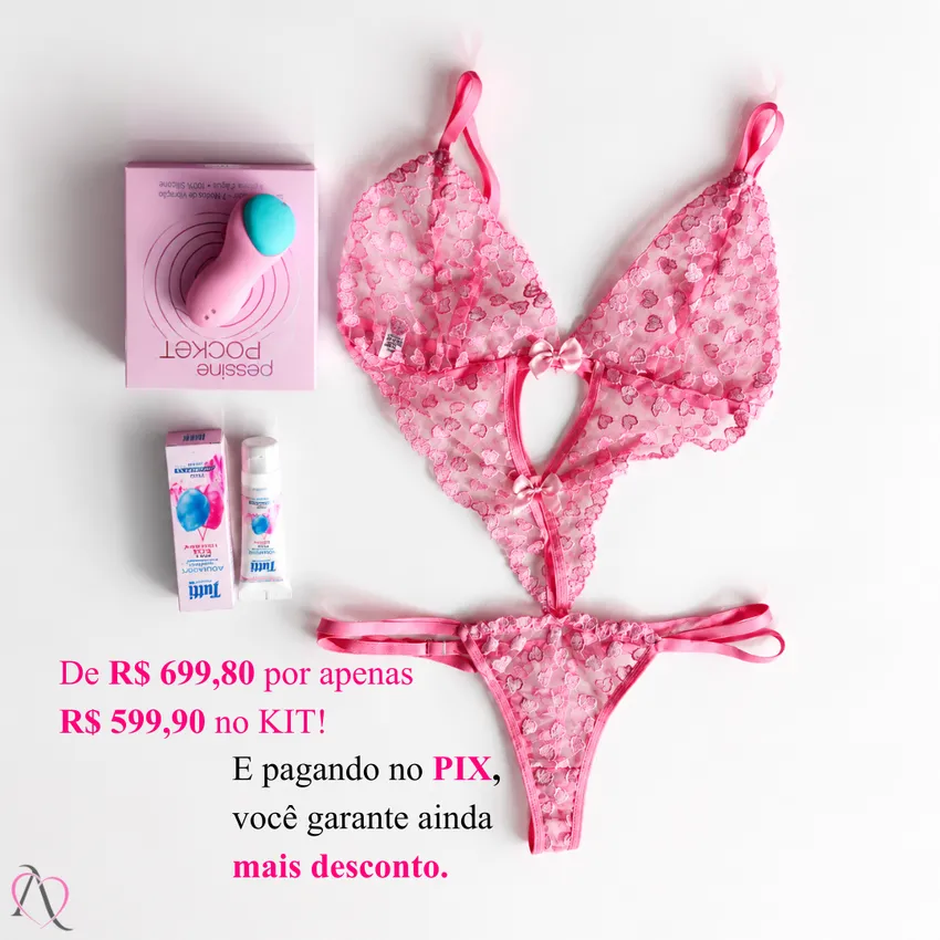 Kit Eu Me Conheço - Vibration Algodão Doce- Body Sensual e Vibrador de Calcinha- Outubro Rosa