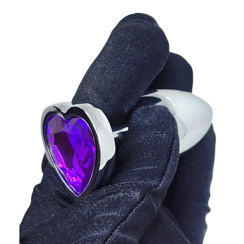 Plug Anal Pequeno Roxo em Formato de Coração 7x2,8cm