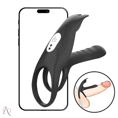 Anel Peniano Alex com Vibrador e Estimulador de Clitóris Controle por App