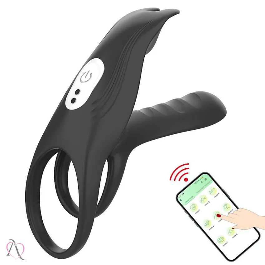 Anel Peniano Alex com Vibrador e Estimulador de Clitóris Controle por App