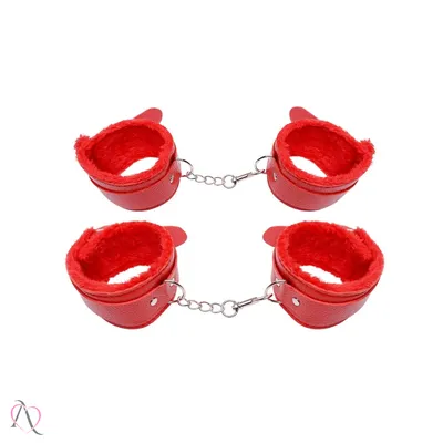 Kit Sado Bondage com 7 Itens Revestido em Pelúcia cor Vermelho