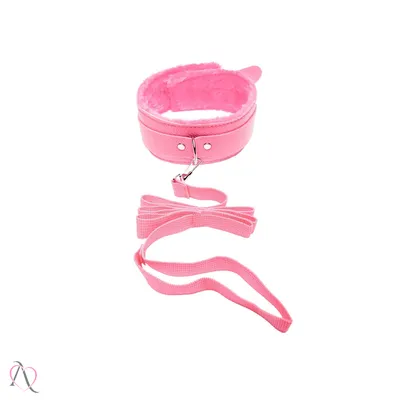 Kit Sado Bondage com 7 Itens Revestido em Pelúcia cor Rosa