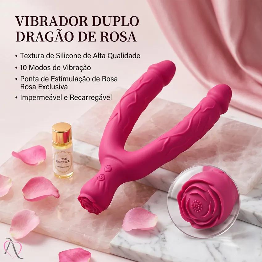 Vibrador Duplo Para Casal ou Dupla Penetração com Estimulador de Clitóris 10 Modos de Vibração