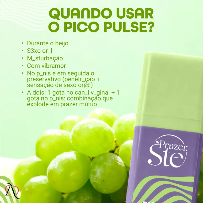 Excitante Pico Pulse Suga, Pulsa, Vibra e Esfria Sabor de Uva Verde 16g - INTT