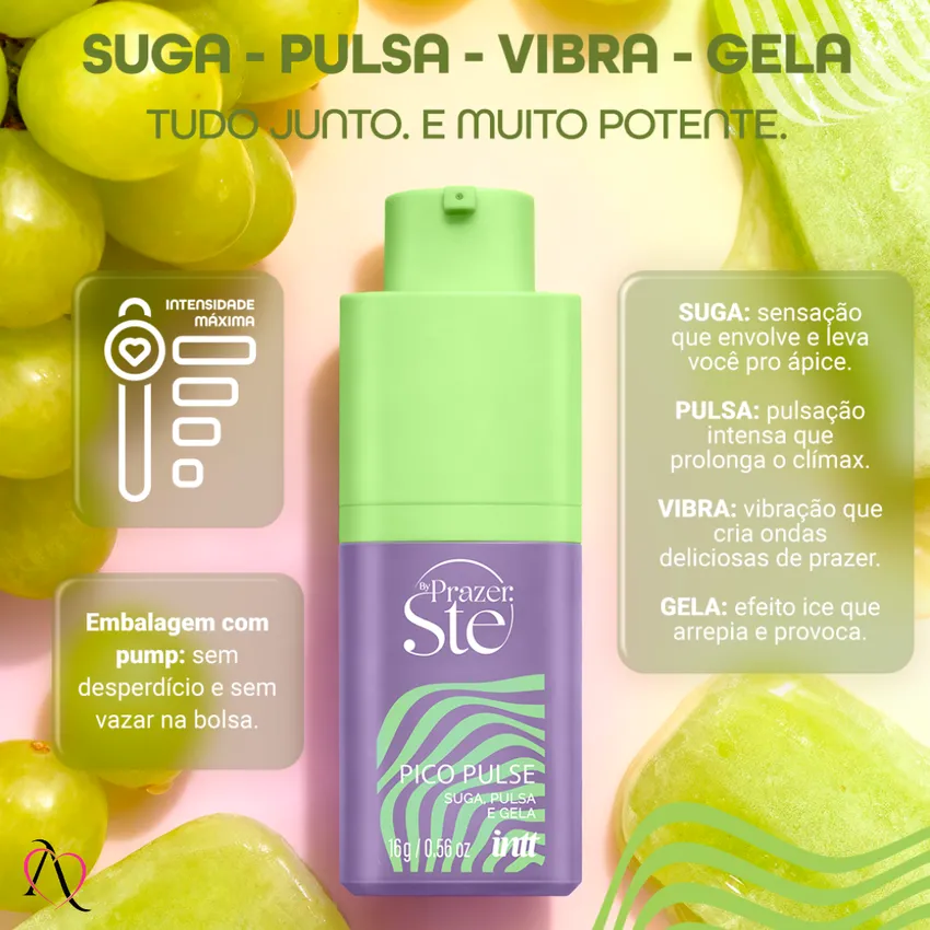 Excitante Pico Pulse Suga, Pulsa, Vibra e Esfria Sabor de Uva Verde 16g - INTT