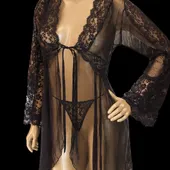 Robe Com Manga de Renda - Cor Preta (Não Incluso  Calcinha)  - imagem 1