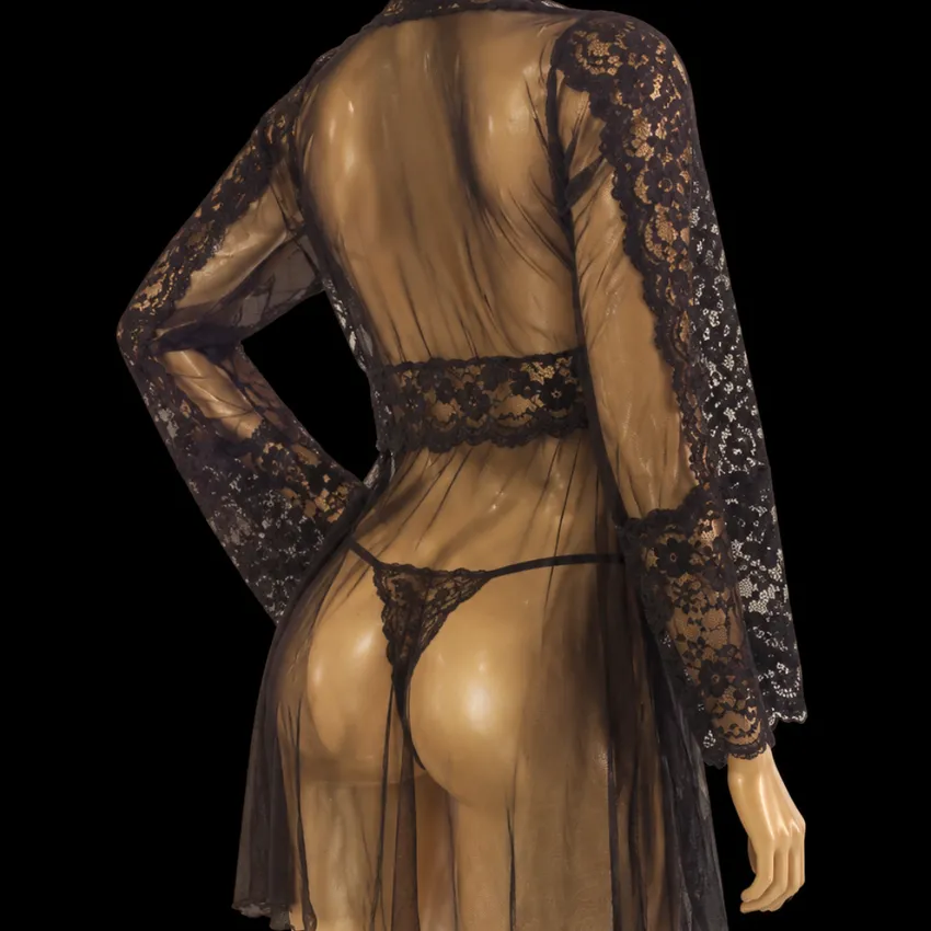 Robe Com Manga de Renda - Cor Preta (Não Incluso  Calcinha) 