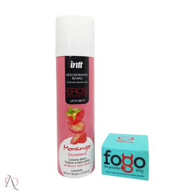 Kit Cuidados - 1 Desodorante Íntimo de Morango e 1 Vela Beijável Sabor Menta
