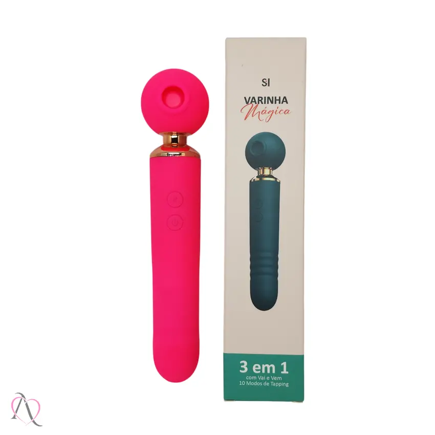 Vibrador Varinha Magica 3 Em 1 Com Vai E Vem 10 modos de vibração, 10 modos de tapping e 10 modos de sucção.