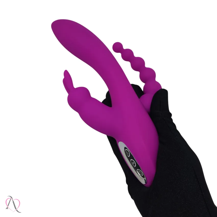 Vibrador Oley Dupla Penetração Vaginal e Anal e Estimulo Ponto G e Clitóris 7 modos de vibração