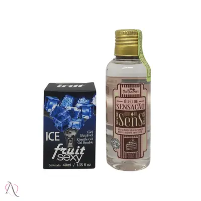 Kit Bateria do Prazer Gel Beijável Fruit Ice e Oléo Para Massagem Sensação