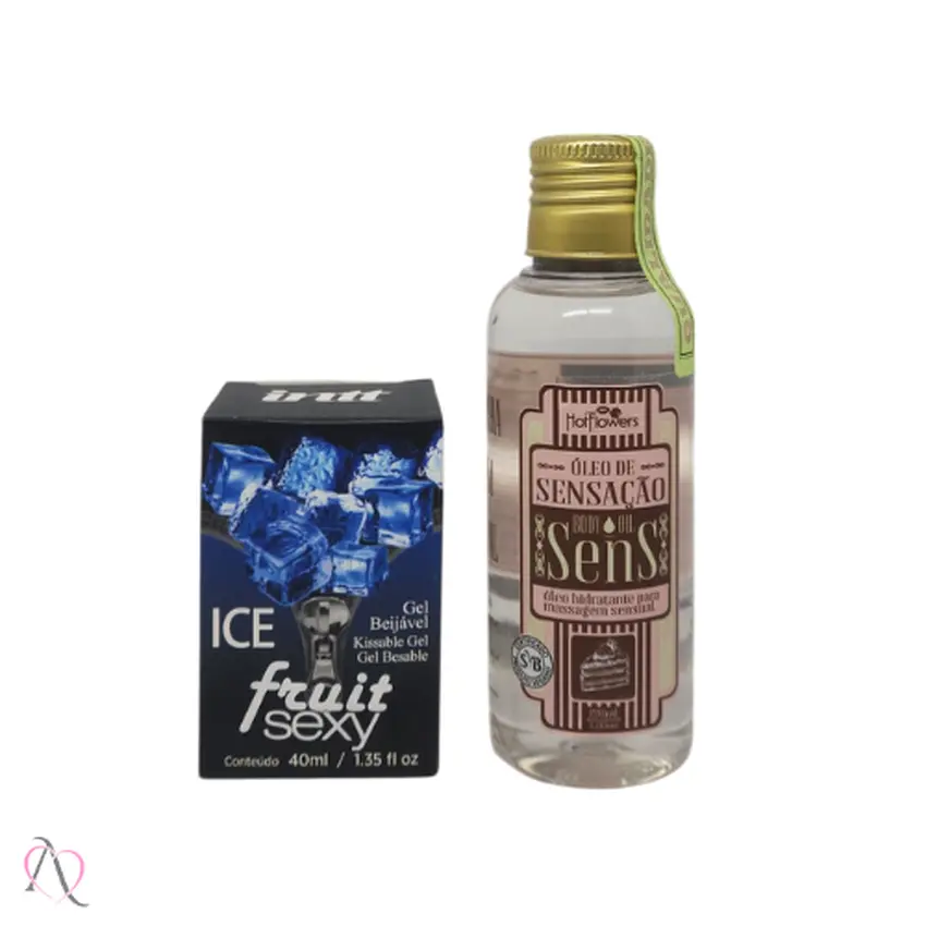 Kit Bateria do Prazer Gel Beijável Fruit Ice e Oléo Para Massagem Sensação