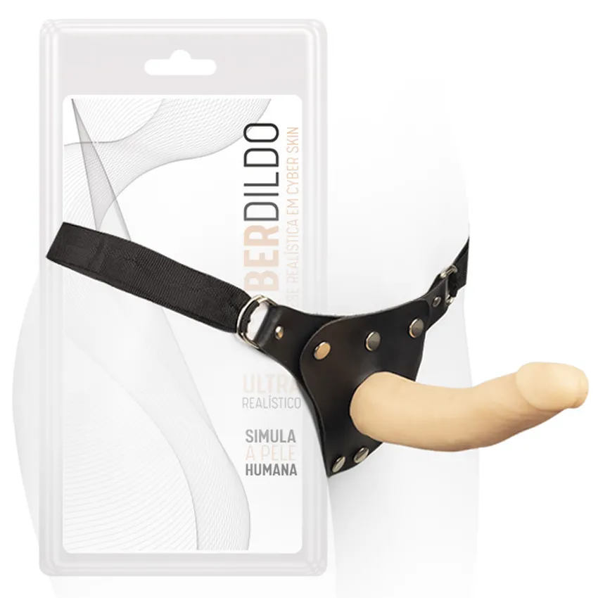 Prótese de Pênis Realístico com Cinto de Couro 18,5x4,5cm Strap-On