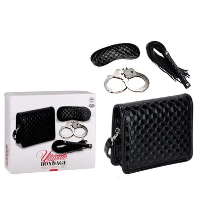 Kit Bolsa Sado Com Coleira, Venda e Chicote Para Fetiche Bdsm e Jogos de Dominação e Submissão
