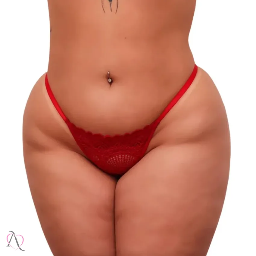 CALCINHA FIO DENTAL PLUS SIZE EM RENDA FRASE PERSONALIZADA